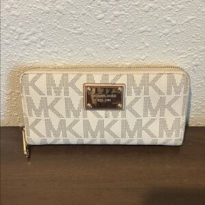 Michael Kors Cream Monogram Zip Wallet